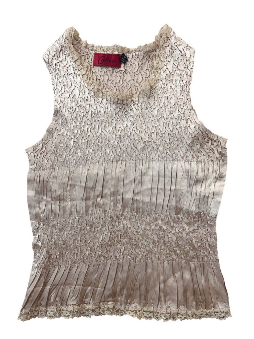Carina Crinkled Lace Top Womens Medium Champagne Y2K Popcorn Whimsigoth
